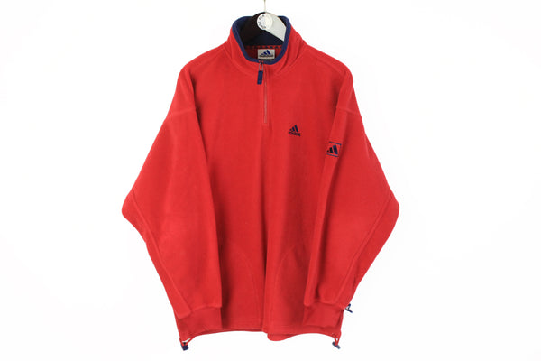 Vintage Adidas Fleece 1/4 Zip Large red 90's bright retro style winter ski style outdoor jumper