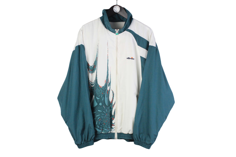 Vintage Ellesse Tracksuit XLarge white green abstract pattern 90s sport suit jacket and pants
