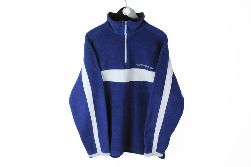 Vintage O'Neill Fleece 1/4 Zip Large navy blue gray 90s big logo retro style surfing snowboard sweater