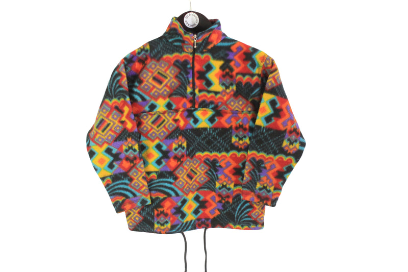 Vintage Fleece Half Zip Kids multicolor abstract pattern crazy style