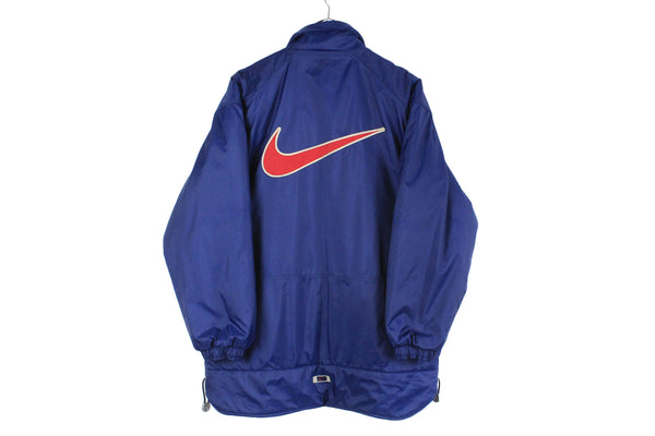 vintage NIKE big logo Swoosh authentic jacket Size S blue red rare retro rave hipster sport wear athletic 90s 80s hip hop running streetwear