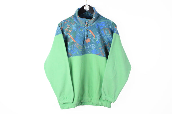 Vintage Fleece Snap Button Small / Medium green blue 90s sport style streetwear sweater