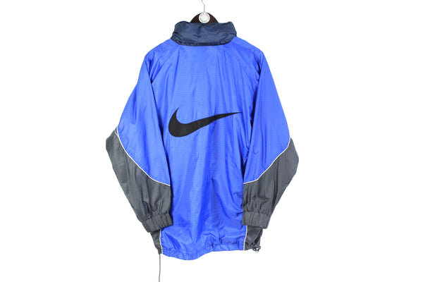 vintage NIKE Premier big logo Swoosh authentic jacket Size S/M blue black rare retro rave hipster sport wear athletic 90s 80s men streetwear