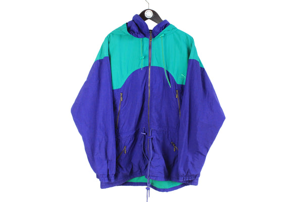 vintage PUMA men's jacket Size XL authentic blue green rare retro rave hipster 90's 80's unisex parka with a hood streetwear clothing wear