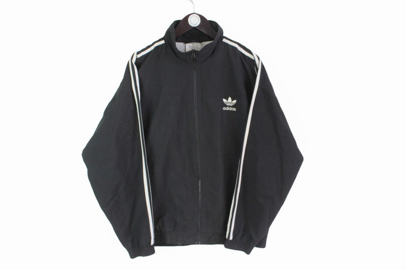 Vintage Adidas Track Jacket Large classic black white 3 stripes 90s sport coat