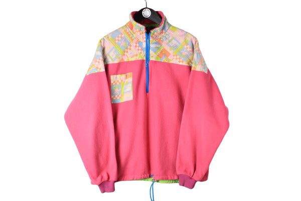 Vintage Fleece Half Zip Large pink 90s retro style sweater multicolor