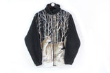 Vintage Wolf Fleece Full Zip Small Animal print forest pattern black gray 00's winter sweater