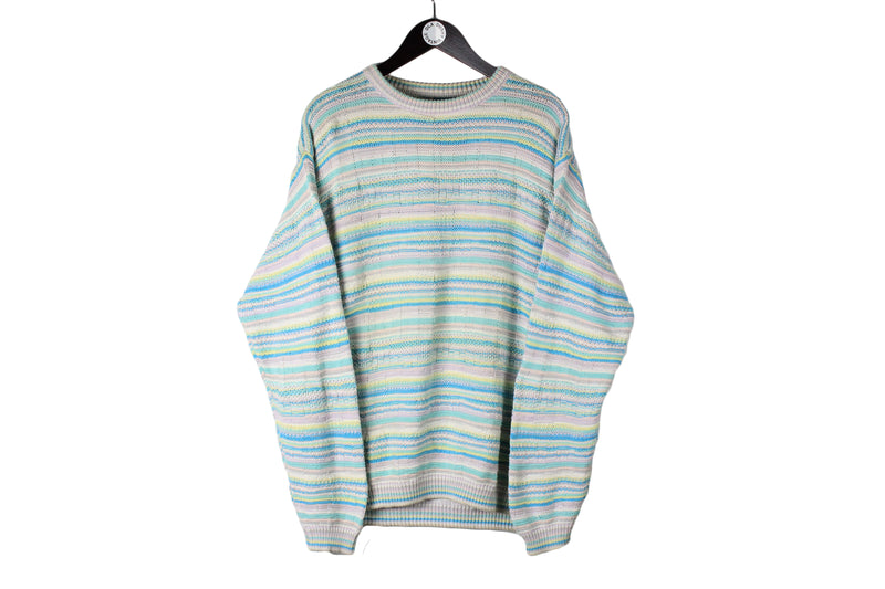 Vintage United Colors of Benetton Sweater XLarge stripped pattern 90s multicolor sweatshirt cotton