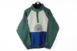 Vintage Fleece Buttons Large multicolor green blue 90s sport winter ski sweater
