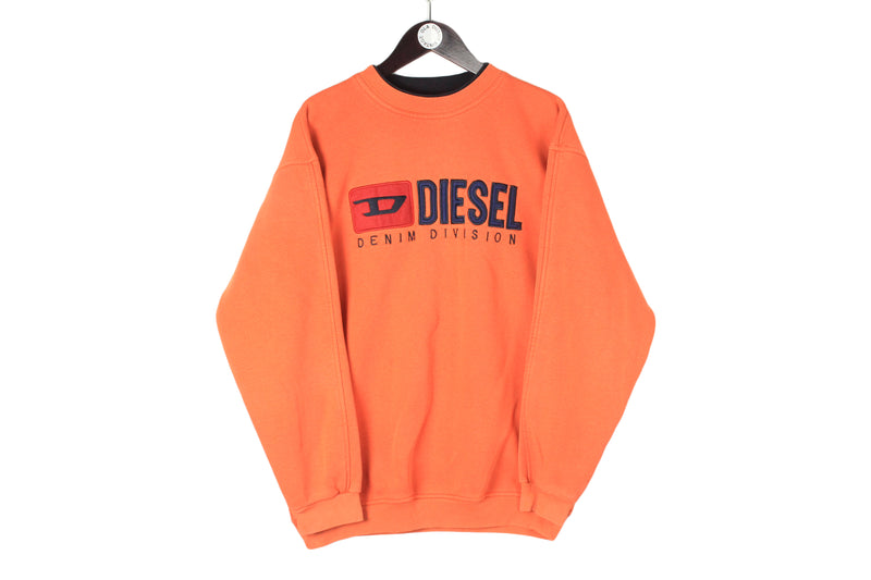 Vintage Diesel Sweatshirt Medium size men's orange bright pullover big logo streetwear crewneck 90's style sweat