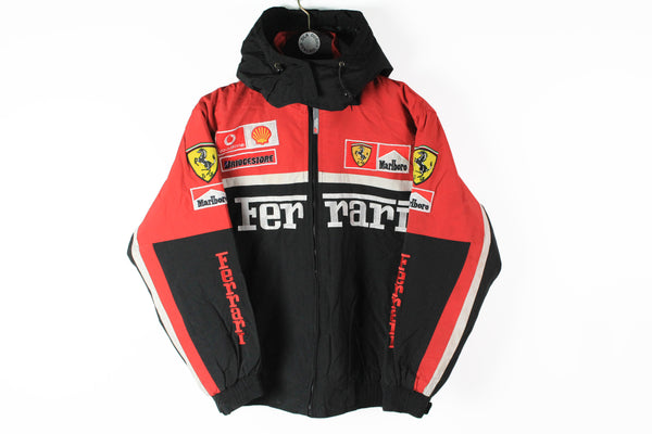 Vintage Ferrari Jacket Small black red big logo 90s Michael Schumacher Formula 1 hooded jacket