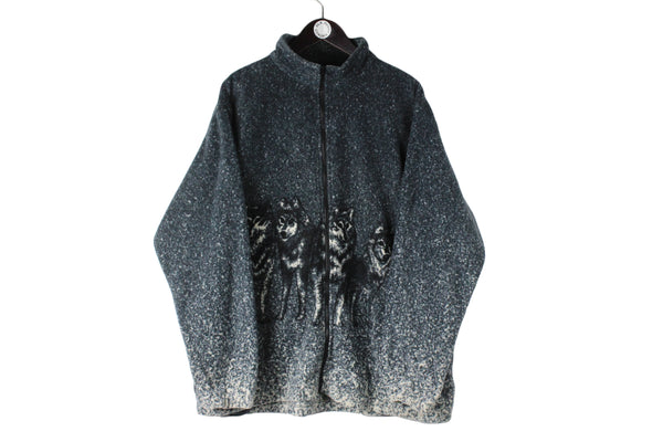 Vintage Wolf Fleece Full Zip XXLarge Cotton Trades 00s animal pattern nature sweater