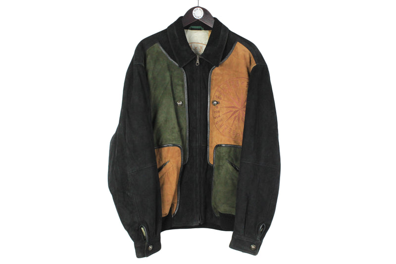 Vintage Umberto Bilancioni Jacket XLarge luxury made in Italy patchwork suede leather bomber collared coat