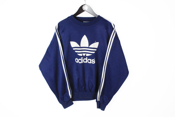 Vintage Adidas Sweatshirt Medium navy blue big logo 90's sport style crewneck