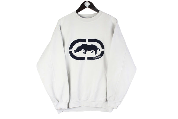 Vintage ECKO UNLTD Sweatshirt Large white big logo 90s retro crewneck sport style hip hop graffiti culture 90s
