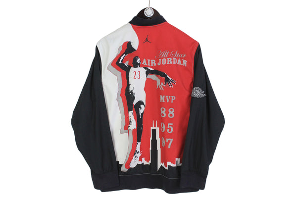 vintage NIKE AIR JORDAN logo Bomber mens Size M authentic rare retro hip hop athletic outfit 90s 80s black Red usa streetwear acid Sport rap