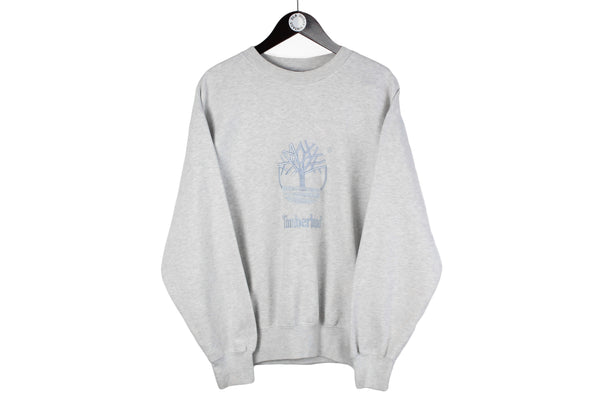 Vintage Timberland Sweatshirt Medium gray big logo 90s crewneck sport style jumper
