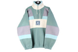 Vintage Harry Kayn Fleece 1/4 Zip Large green beige 90s retro sport winter ski sweater