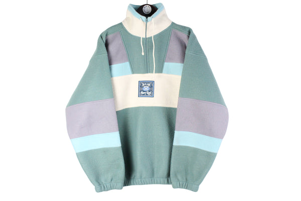Vintage Harry Kayn Fleece 1/4 Zip Large green beige 90s retro sport winter ski sweater