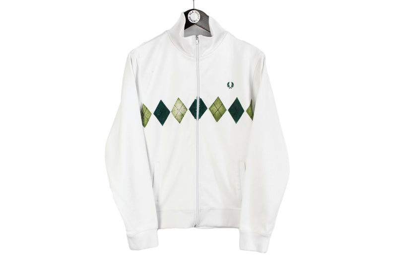 vintage FRED PERRY Track Jacket white green Size S retro casual football style clothing 90's wear authentic rare athletic made in Portugal
