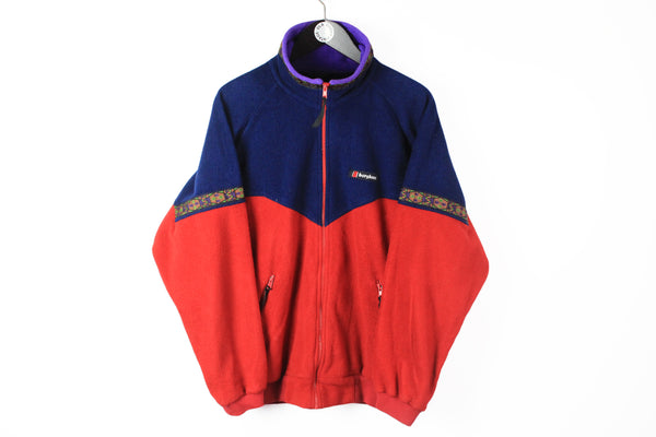 Vintage Berghaus Fleece Full Zip Large blue red 90s winter ski sweater