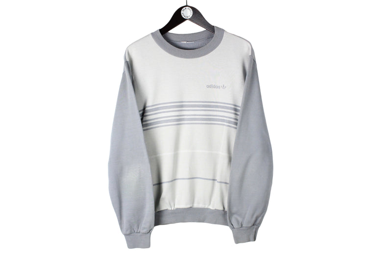 Vintage Adidas Sweatshirt Medium gray white 80s crewneck small logo jumper sport style Germany made