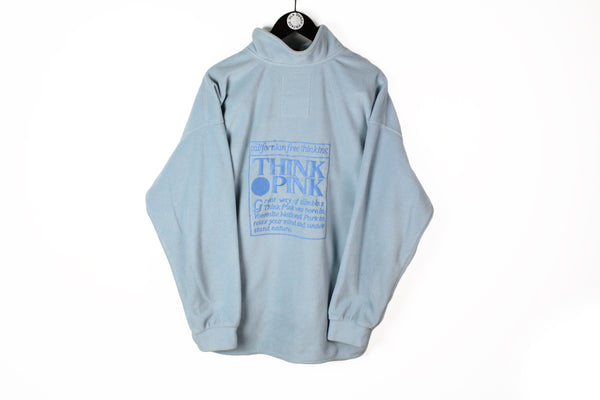 Vintage Think Pink Fleece Half Zip Large blue big logo 90's sport style sweater