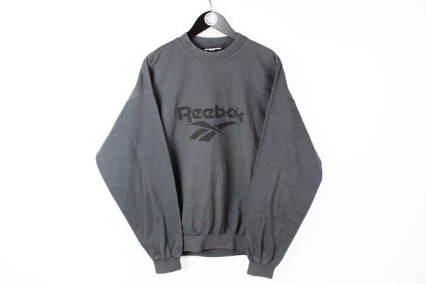 Vintage Reebok Sweatshirt Large gray big logo 90s sport cotton streetwear jumper crewneck