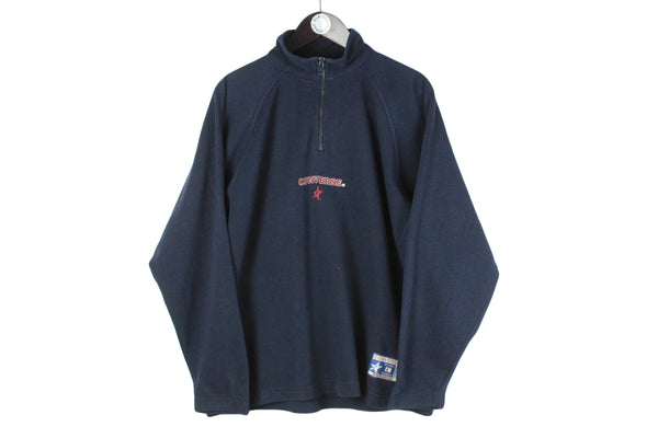 Vintage Converse Sweatshirt 1/4 Zip Medium blue big logo 90s sport style USA jumper