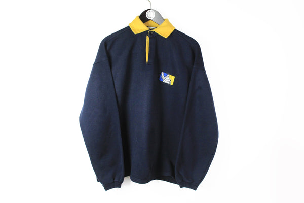 Vintage Michelin Sweatshirt Medium / Large navy blue 90s small logo mechanic racing wear F1