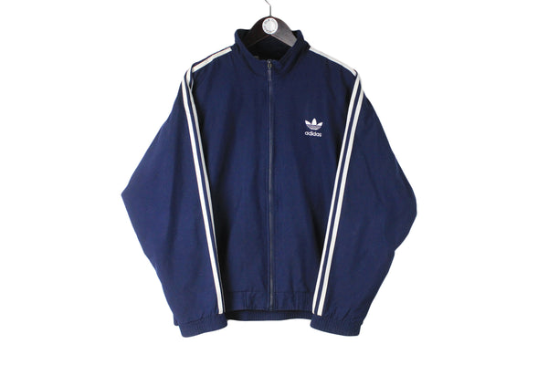 Vintage Adidas Track Jacket Large navy blue 90's retro style sport classic windbreaker
