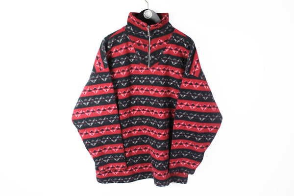 Vintage Fleece 1/4 Zip Large red black 90s sport style abstract pattern sweater