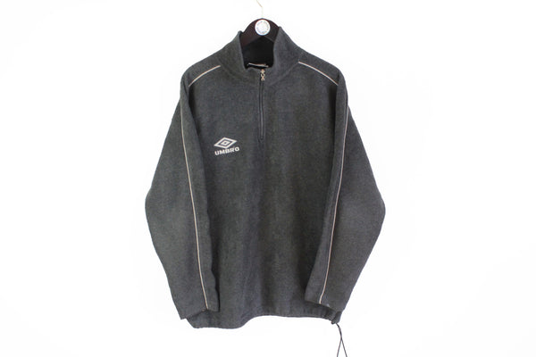 Vintage Umbro Fleece 1/4 Zip Large dark gray small logo 90's sport style sweater