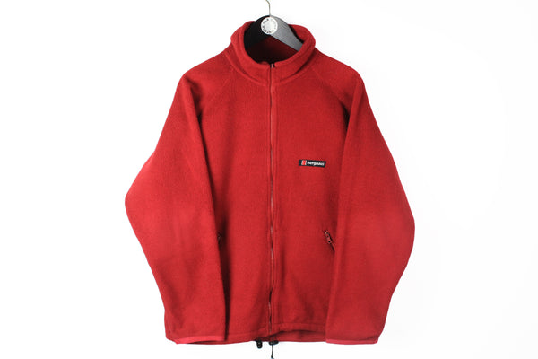 Vintage Berghaus Fleece Full Zip Large red 90s retro style ski outdoor sweater