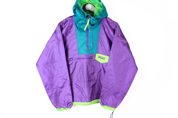 Vintage Columbia Anorak Jacket Small purple bright rave style party outdoor windbreaker 90's