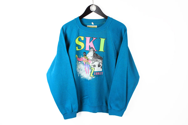 Vintage Ski Sweatshirt Small blue 90s Zermatt retro style crewneck jumper