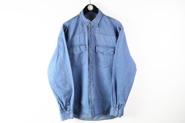 Vintage Levis Denim Shirt XLarge blue snap button 90s classic work wear