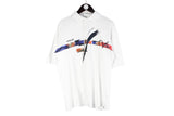 Vintage Adidas Polo T-Shirt Large white 90s retro collared short sleeve tennis abstract pattern Stefan Edberg shirt