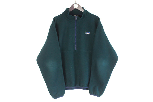 Vintage L.L.Bean Fleece Half Zip XXLarge size men's oversize warm winter ski outfit green sweater streetstyle