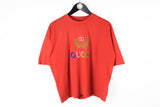 Vintage Gucci Bootleg T-Shirt Women's Medium red big multicolor logo 80s cotton tee