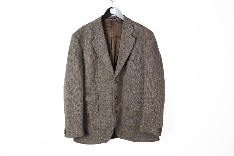 Vintage Harris Tweed Blazer XLarge brown wool 3 buttons 90's style