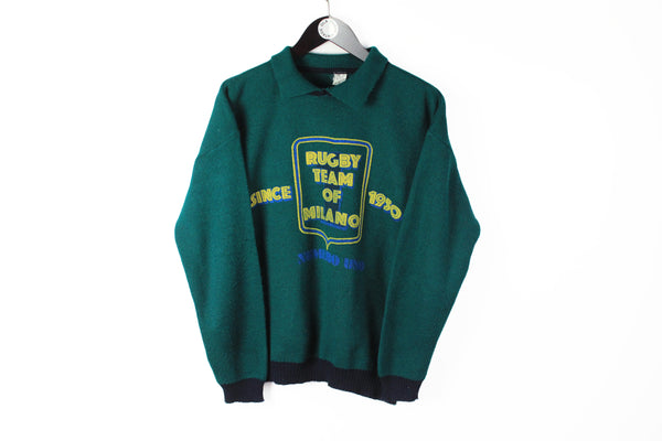 Vintage Rugby Team Of Milano Sweater Small / Medium 90s green wool rugby shirt