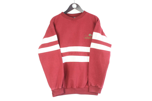 Vintage Lacoste Sweatshirt Large size men's red pullover striped pattern long sleeve jumper front logo