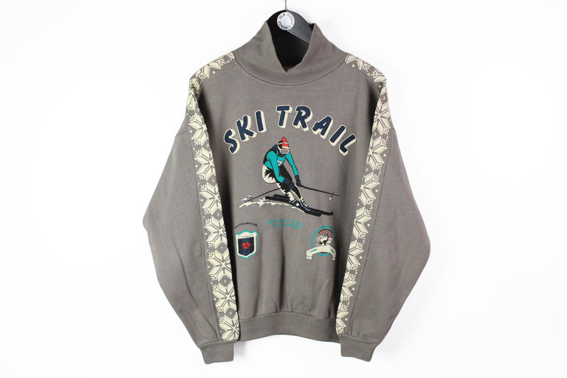 Vintage Ski Trail Sweatshirt Medium gray turtleneck 90s