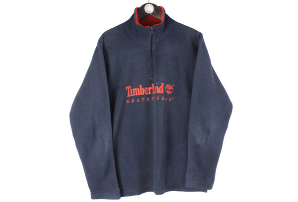 Vintage Timberland Fleece 1/4 Zip Large navy blue big logo red 90s retro sport USA style jumper