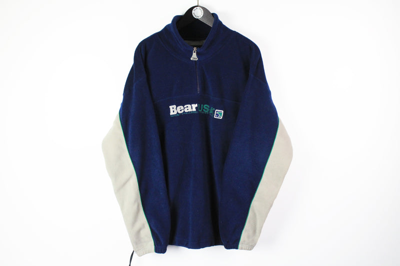 Vintage Bear USA Fleece 1/4 Zip XLarge navy blue big logo 90s sport sweater polar