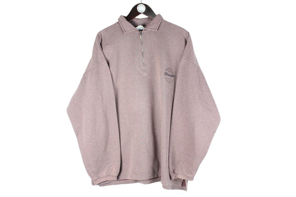 Vintage Wrangler Sweatshirt 1/4 Zip XLarge / XXLarge pink big logo collared oversize jumper 90s 
