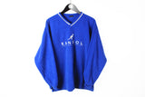 Vintage Kangol Fleece Sweatshirt Large blue big logo 90s v-neck sweater