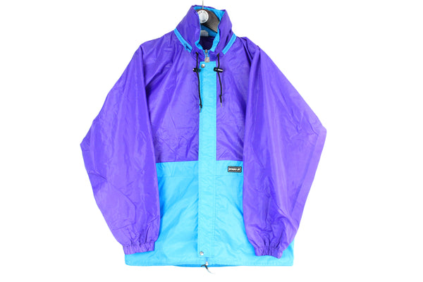 Vintage K-Way Jacket Large size men's multicolor blue purple full zup raincoat retro rare 90's style streetwear