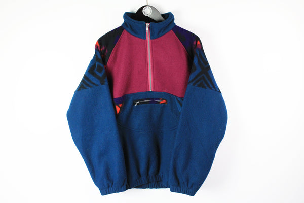 Vintage Fleece Half Zip Medium multicolor blue pink retro style 90s ski abstract pattern